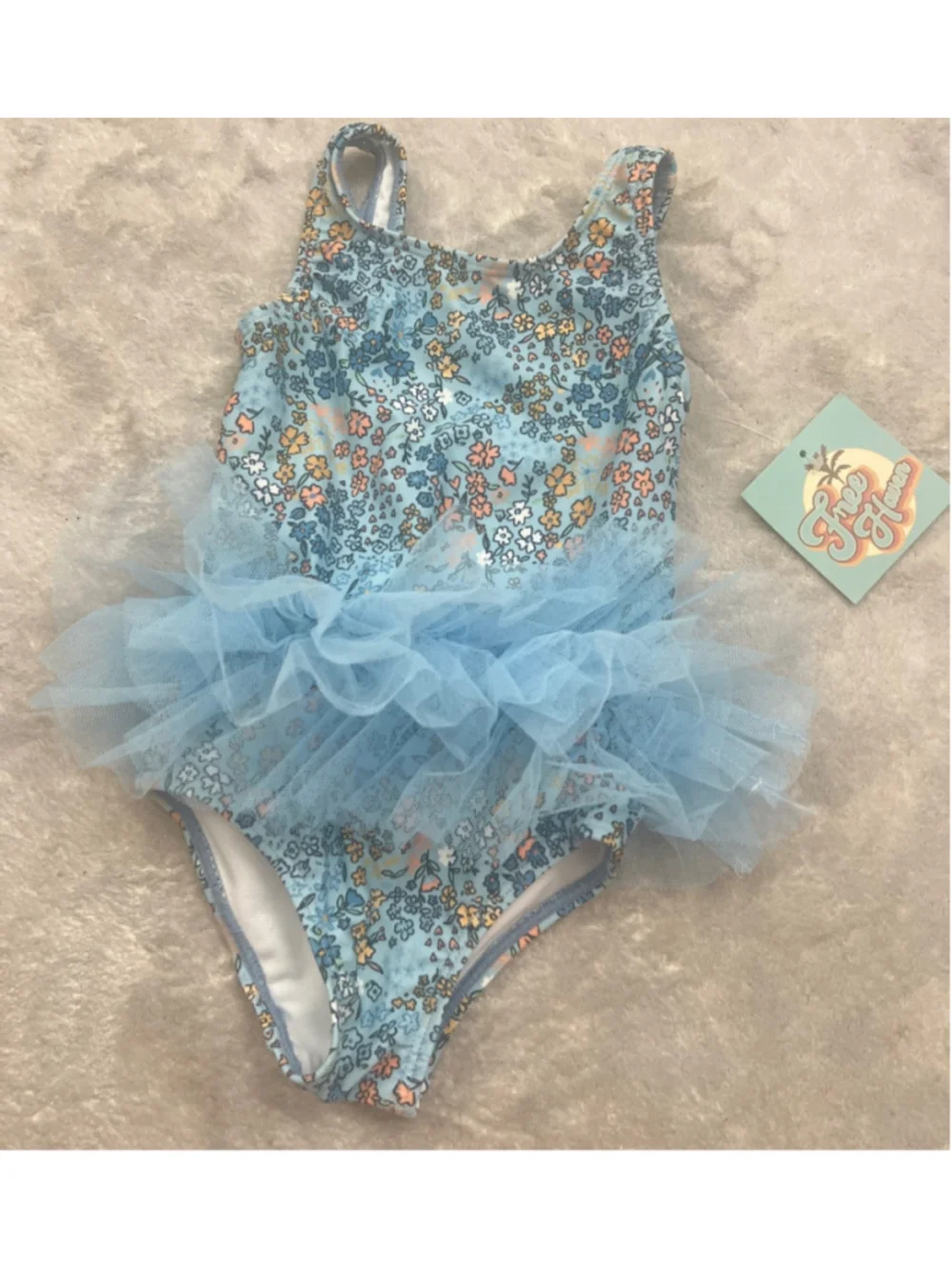 Girls Free Haven Blue Floral One Piece Swimsuit with Tulle Skirt 12 Months